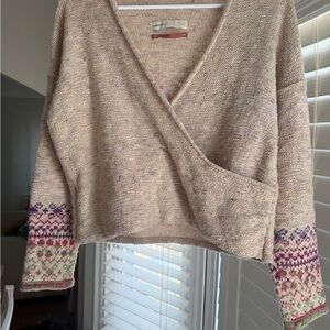 Anthropologie pilcro Cream Sweater with pattern on sleeves